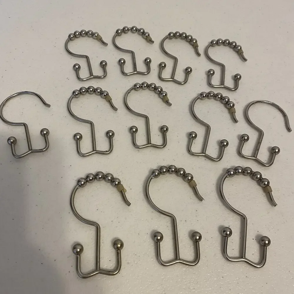 Unbranded Double Glide Roller Set of 12 Shower Curtain Hooks, Double Sided